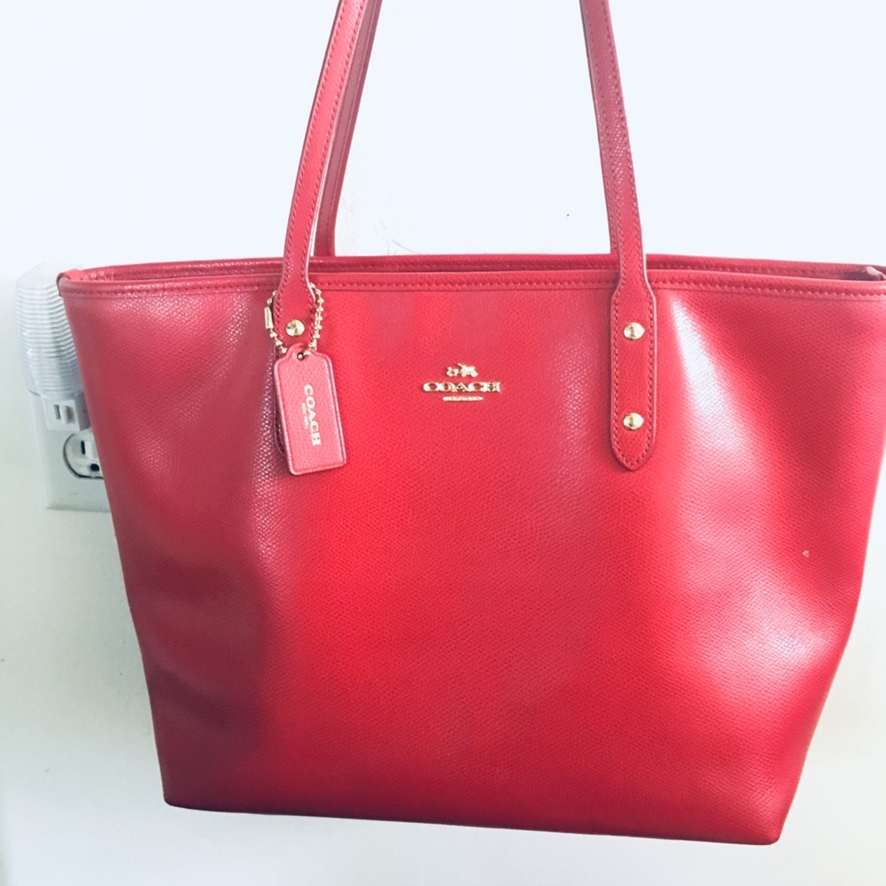 Red Coach Tote Bag